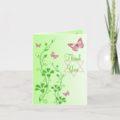 Papillon vert rose Floral Merci Carte de note (Devant)