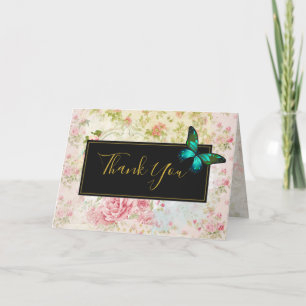 Papillon vert sur chic Vintage Collage Merci