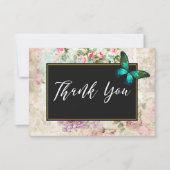 Papillon vert sur rose Roses Collage Merci (Devant)