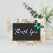 Papillon vert sur rose Roses Collage Merci (Debout devant)