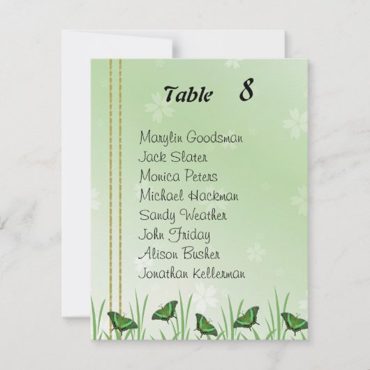 Papillon vert sur vert clair, carte de siège de ta (Devant)