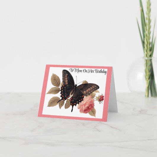 Papillon vintage avec carte d'anniversaire Rose (Devant)