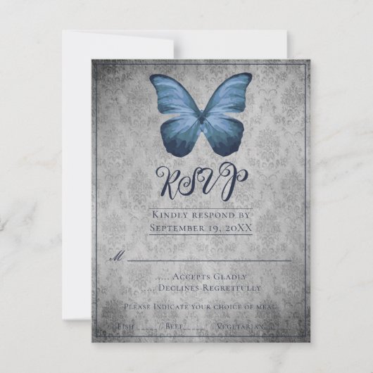 Papillon Vintage bleu Mariage damassé RSVP (Devant)