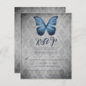 Papillon Vintage bleu Mariage damassé RSVP (Devant / Derrière)