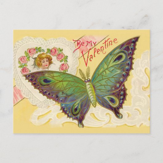 Papillon vintage et carte postale de Saint-Valenti (Devant)
