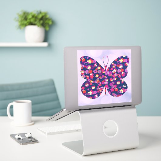 Papillon vintage Floral Grand Sticker (Ordinateur portable sur le bureau)