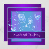 Papillon violet 8e anniversaire Invitation de fête (Devant / Derrière)