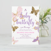 Papillon violet Baby shower Invitation fille (Debout devant)
