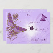 Papillon violet carte d'invitation d'anniversaire (Devant / Derrière)