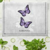 Papillon violet Floral serviette de cuisine (Plié)