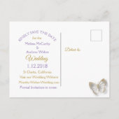 Papillon violet photo Enregistrer la date Carte po (Dos)