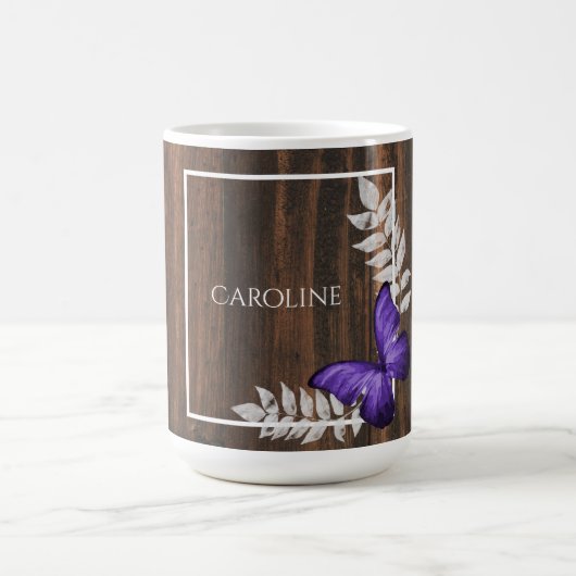 Papillon violet rustique Mug de café personnalisé (Centre)