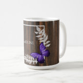 Papillon violet rustique Mug de café personnalisé (Devant droit)
