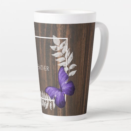 Papillon violet rustique Mug Latte personnalisée (Angle droit)