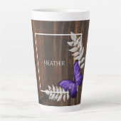 Papillon violet rustique Mug Latte personnalisée (Devant)