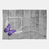 Papillon violet serviette de cuisine rustique (Horizontal)