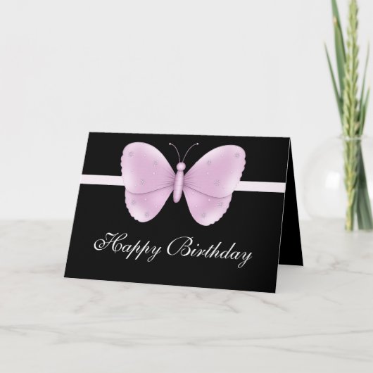 Papillon violet sur la carte d'anniversaire Black (Devant)