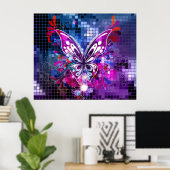 Papillon violet sur mosaïque arrière - plan Poster (Bureau à domicile)
