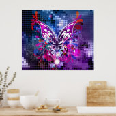 Papillon violet sur mosaïque arrière - plan Poster (Cuisine)