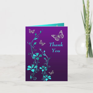 Papillon violet, Turquoise Floral Merci Carte de n