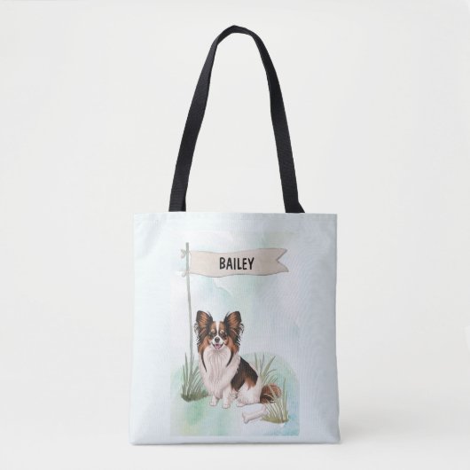 Papillon Watercolor Personalized Dog Draagtas (Voorkant)