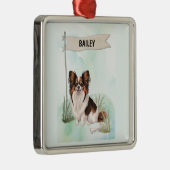 Papillon Watercolor Personalized Dog Metalen Ornament (Rechts)