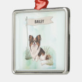 Papillon Watercolor Personalized Dog Metalen Ornament (Links)