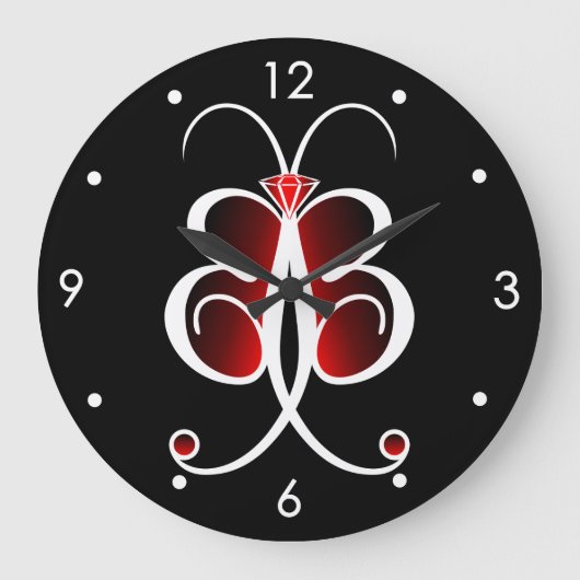 Papillon Whimsical Rouge Grande horloge ronde (Recto)
