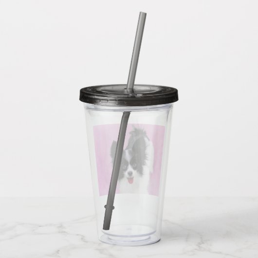 Papillon (wit en zwart) schilderen - Dog Art Acryl Drinkbeker (Achterkant)