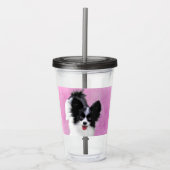 Papillon (wit en zwart) schilderen - Dog Art Acryl Drinkbeker (Voorkant)