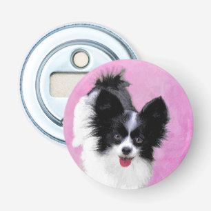 Papillon (wit en zwart) schilderen - Dog Art Button Flesopener
