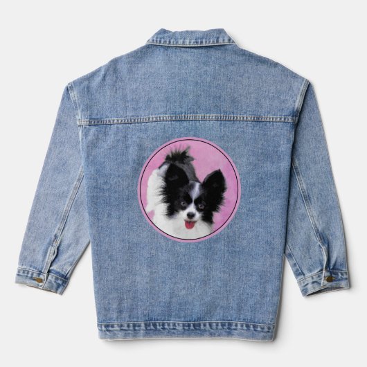 Papillon (wit en zwart) schilderen - Dog Art Denim Jacket (Achterkant)