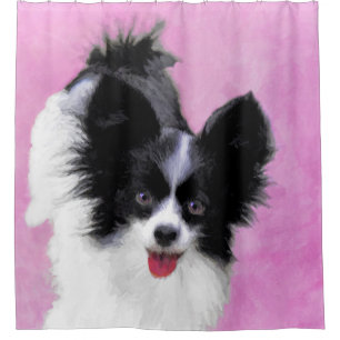 Papillon (wit en zwart) schilderen - Dog Art Douchegordijn