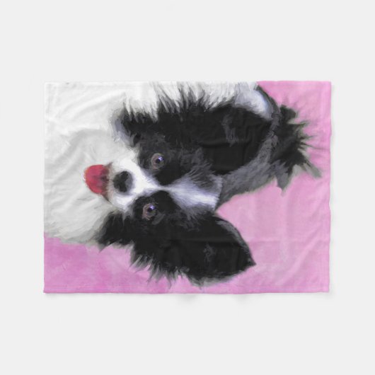 Papillon (wit en zwart) schilderen - Dog Art Fleece Deken (Voorkant (Horizontaal))
