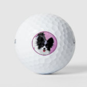 Papillon (wit en zwart) schilderen - Dog Art Golfballen (Voorkant)