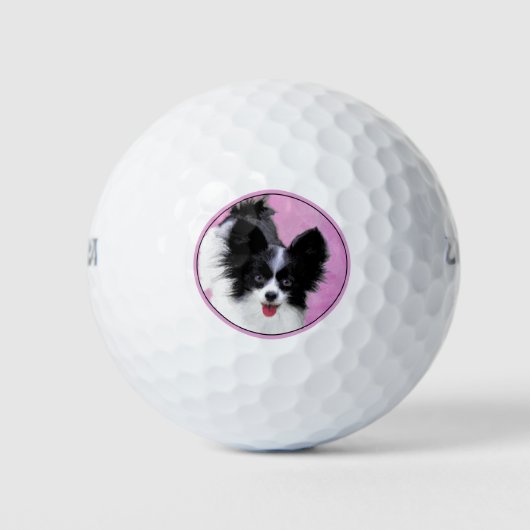 Papillon (wit en zwart) schilderen - Dog Art Golfballen (Voorkant)