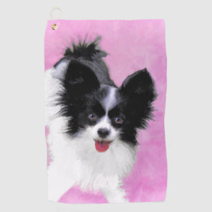 Papillon (wit en zwart) schilderen - Dog Art Golfhanddoek