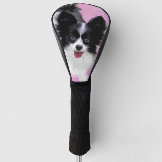 Papillon (wit en zwart) schilderen - Dog Art Golfheadcover (Voorkant)