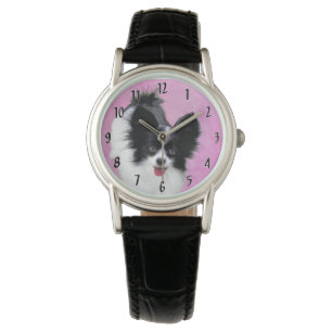 Papillon (wit en zwart) schilderen - Dog Art Horloge