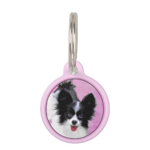 Papillon (wit en zwart) schilderen - Dog Art Huisdierpenning