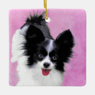 Papillon (wit en zwart) schilderen - Dog Art Keramisch Ornament