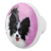 Papillon (wit en zwart) schilderen - Dog Art Keramische Knop (Rechts)