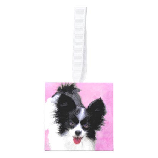 Papillon (wit en zwart) schilderen - Dog Art Kubus Ornament (Voorkant)