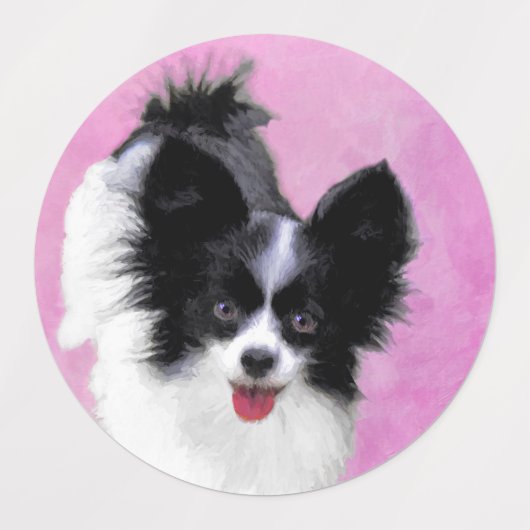 Papillon (wit en zwart) schilderen - Dog Art Labels (Design 1)