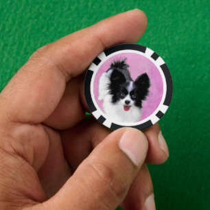 Papillon (wit en zwart) schilderen - Dog Art Poker Chips