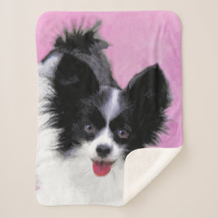 Papillon (wit en zwart) schilderen - Dog Art Sherpa Deken