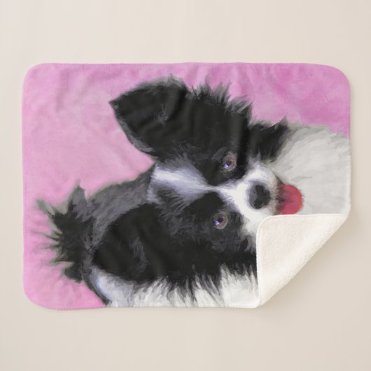 Papillon (wit en zwart) schilderen - Dog Art Sherpa Deken (Voorkant (horizontaal))