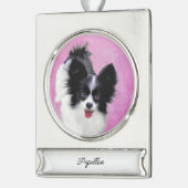 Papillon (wit en zwart) schilderen - Dog Art Silv Verzilverd Banner Ornament (Links)