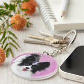 Papillon (wit en zwart) schilderen - Dog Art Sleutelhanger (Voorkant Rechts)