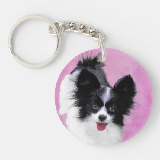 Papillon (wit en zwart) schilderen - Dog Art Sleutelhanger (Voorkant)